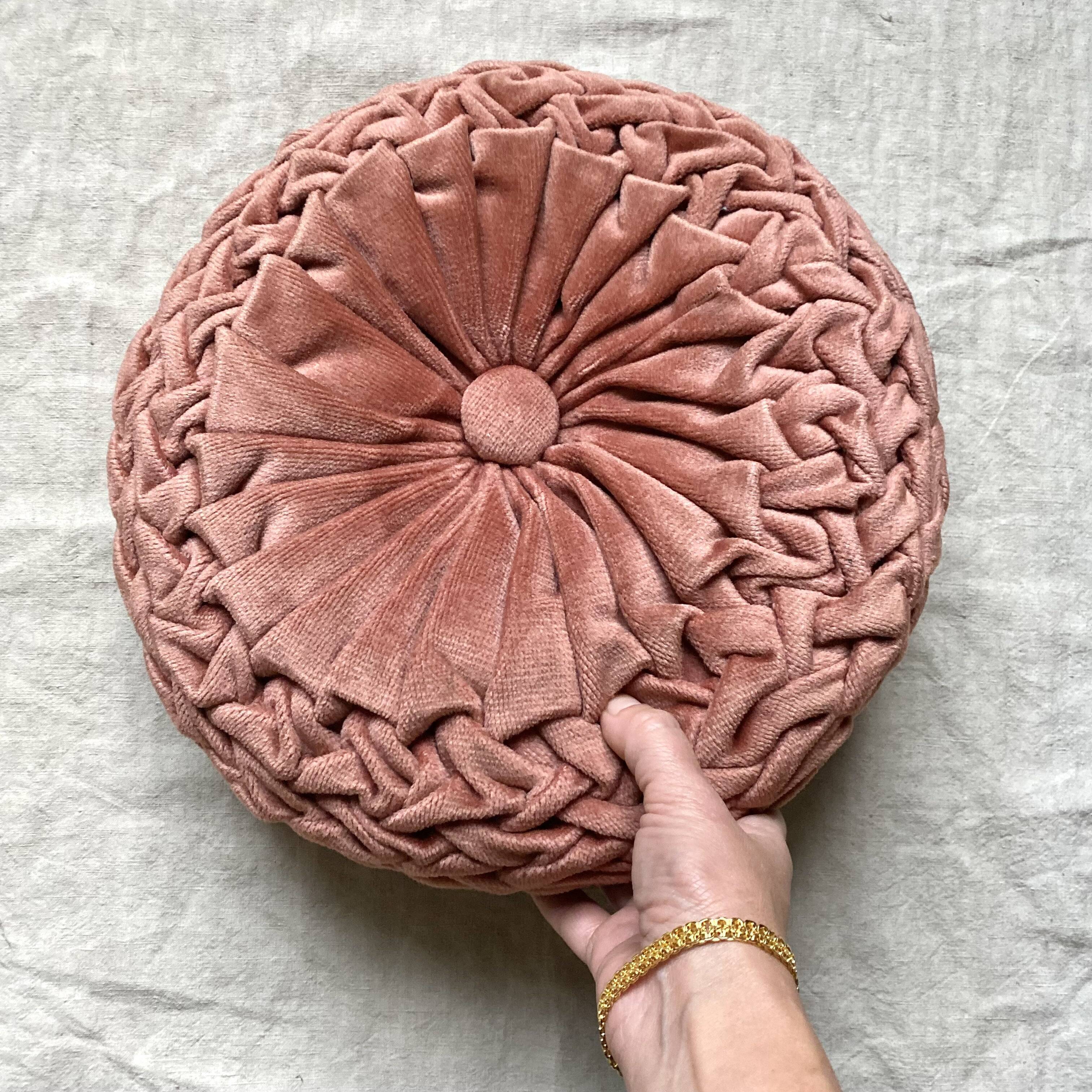 Vintage velvet cushion pleated round