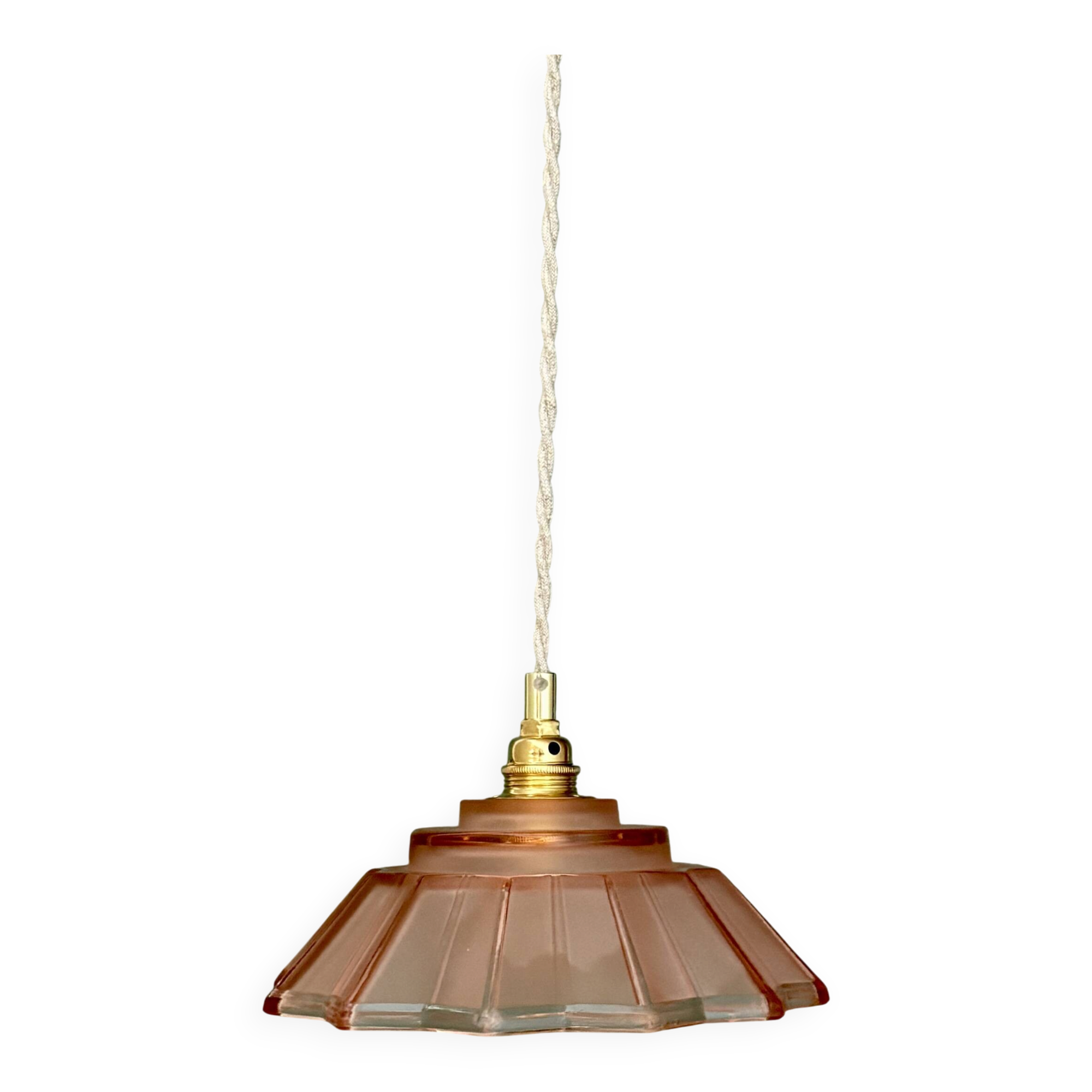 suspension vintage art deco lampshade in frosted pink glass