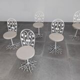 Sculptural Wrought Iron Garden Chairs with Tree Design 1950s Set of 5