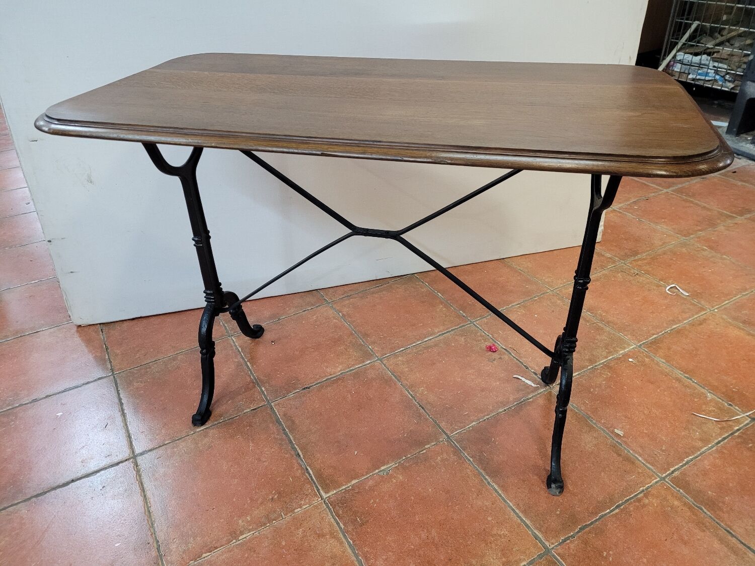 Antique bistro table with oak top