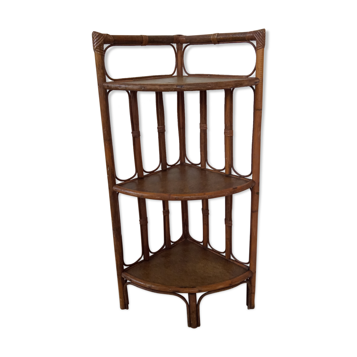 70s rattan corner shelf