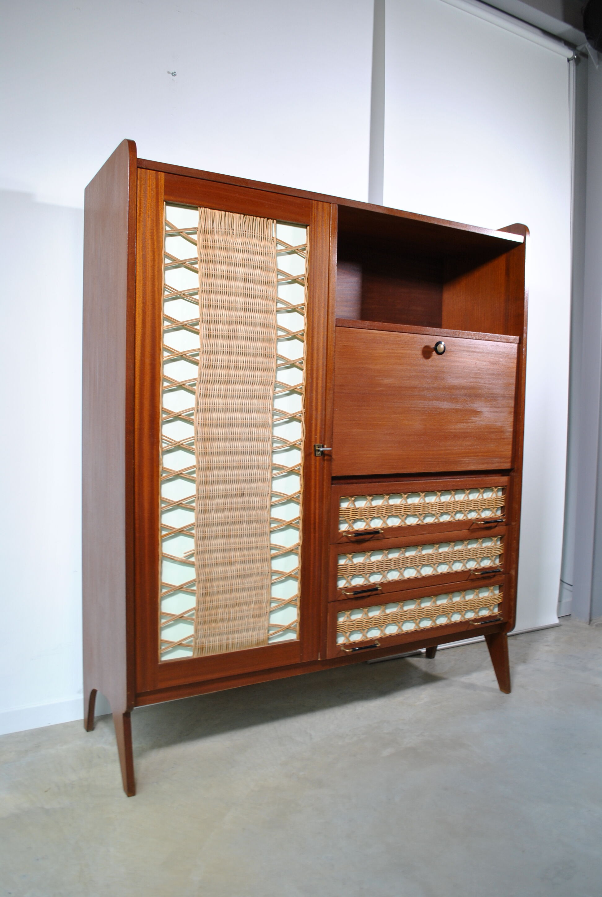 Rattan secretary cabinet 1960
