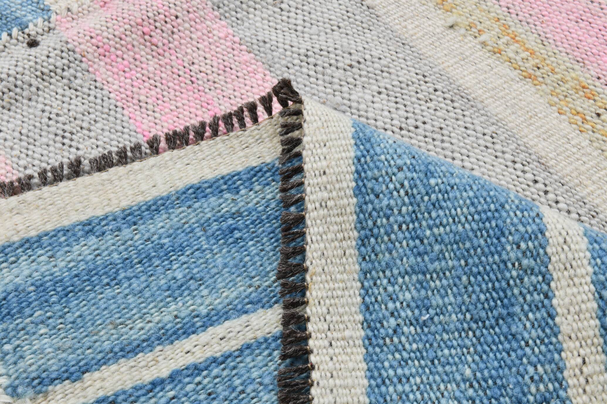 8x12 Light Blue & Off White Large Kilim Rug, 260x361Cm