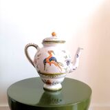 Teapot in earthenware bird of paradise Moustiers