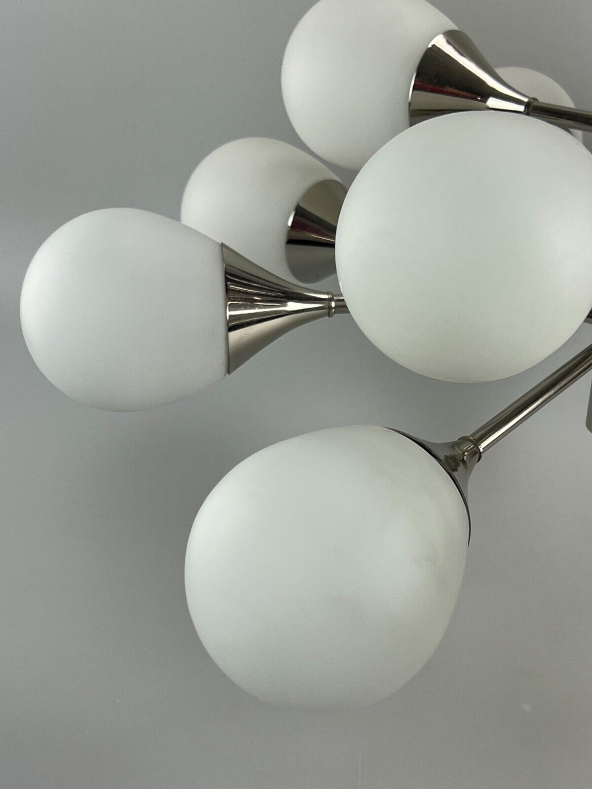 12-flame Sputnik chandelier from the 1960s and 1970s, Kaiser Leuchten, opal glass design