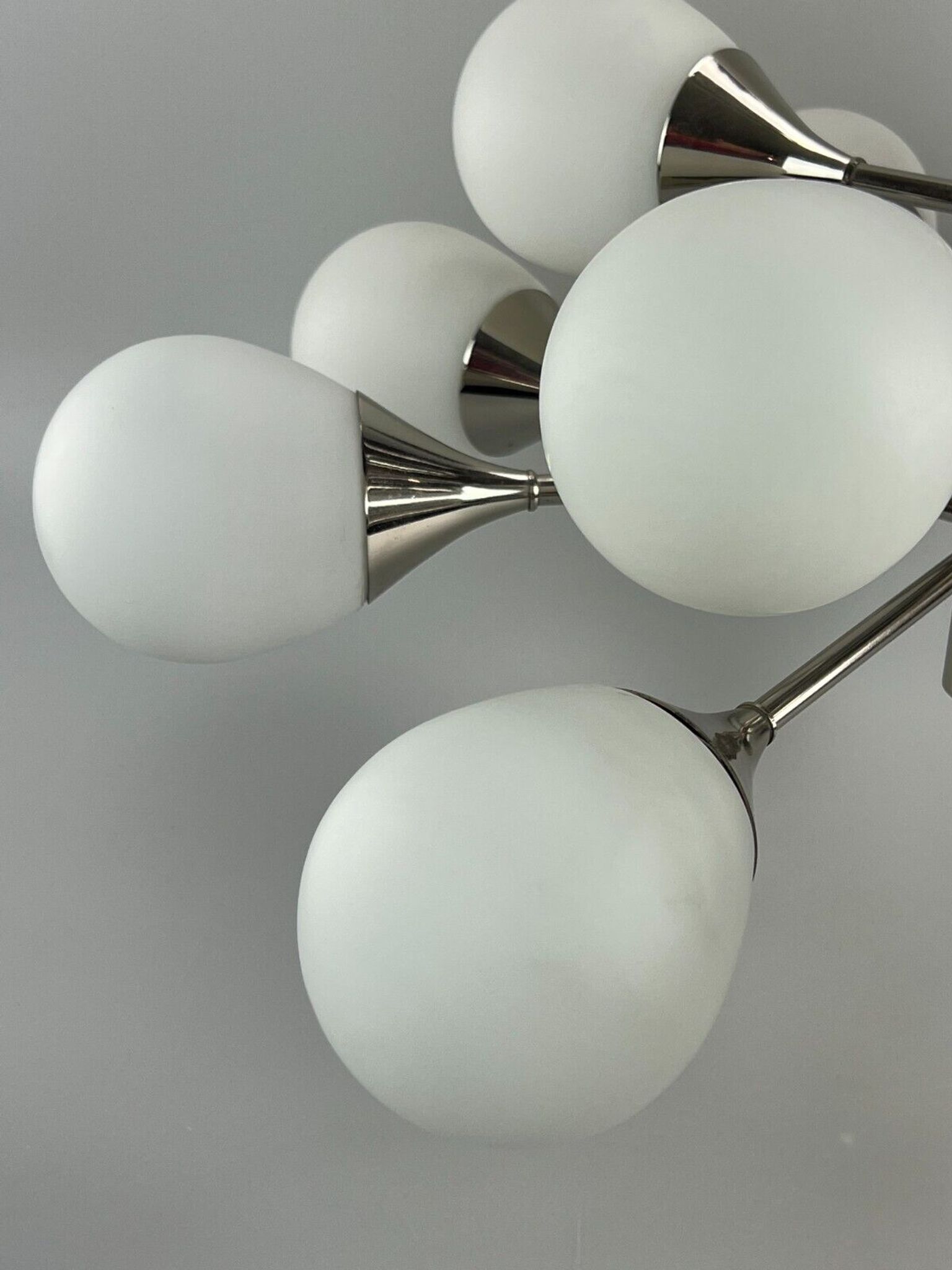 12-flame Sputnik chandelier from the 1960s and 1970s, Kaiser Leuchten, opal glass design