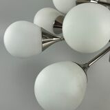 12-flame Sputnik chandelier from the 1960s and 1970s, Kaiser Leuchten, opal glass design