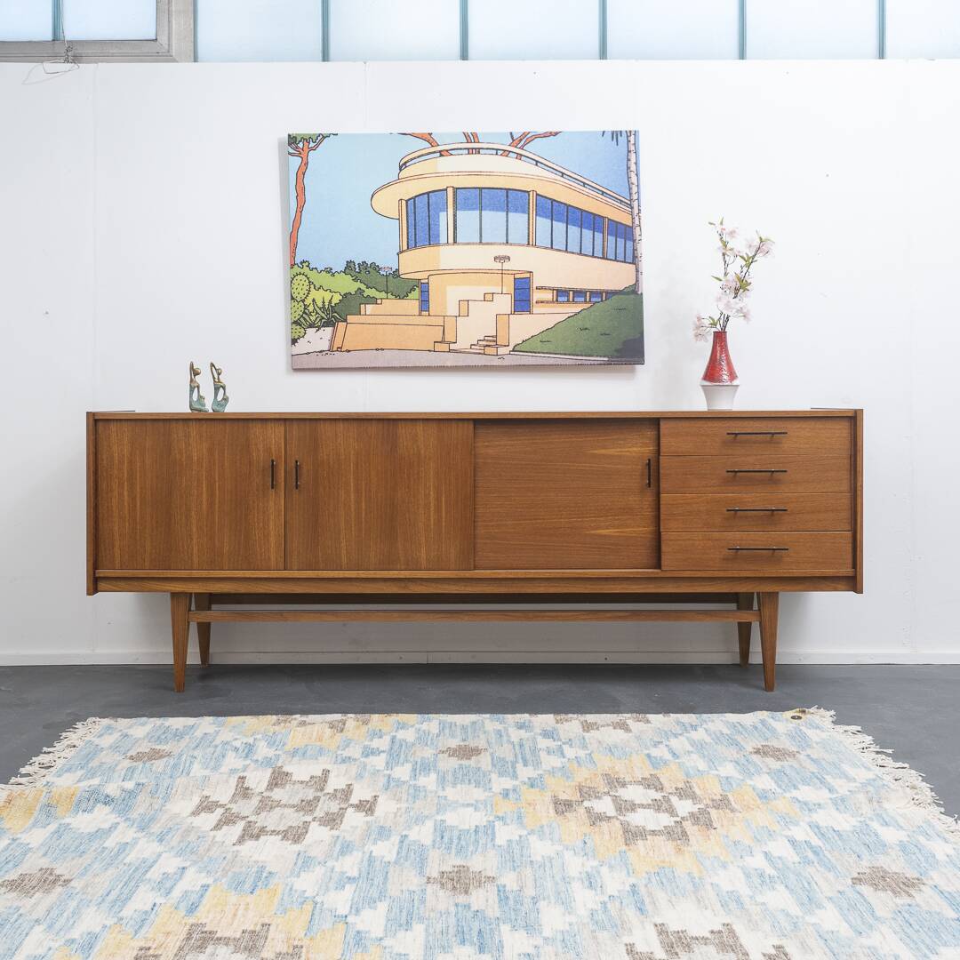 1950s sideboard, teak, sliding doors, restored,