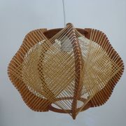 Vintage Scandinavian Pendant Lamp in Wood and Stretched Wires 1960s