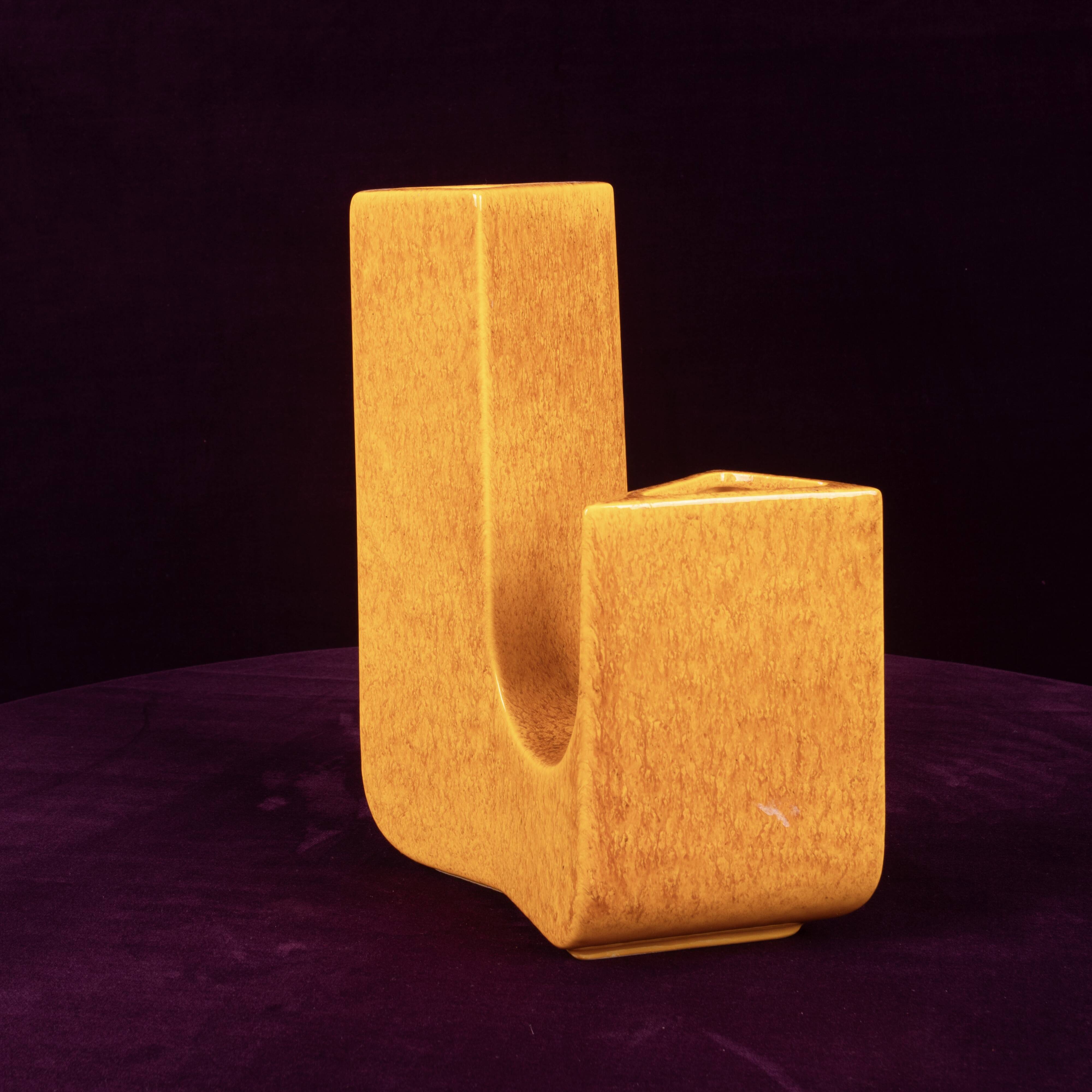 Sculptural Amber Ceramic Space Age Vase, Italy 1970