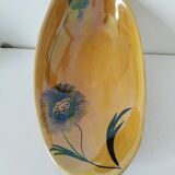 Vintage navette cup by Socram – stylized floral decoration, iridescent caramel