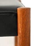 Scandinavian Teak Stool with Leather