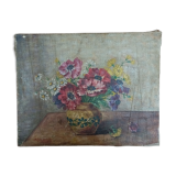 Tableau scène fleurie signé A. Schwertz 1946