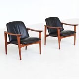 Paire de fauteuils scandinaves en teck et cuir Westnofa Norvège 1960