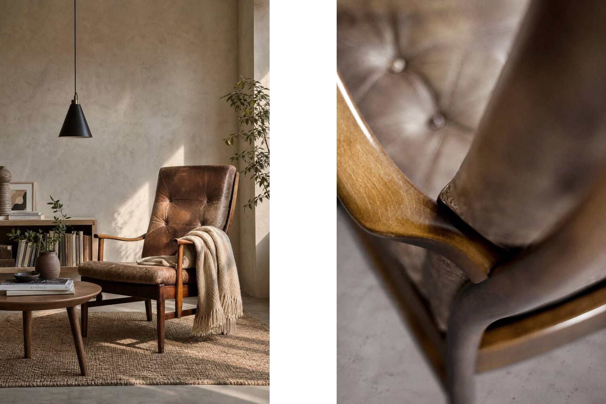 Vintage MidCentury Danish Beech&Leather High Armchair from Farstrup Møbler