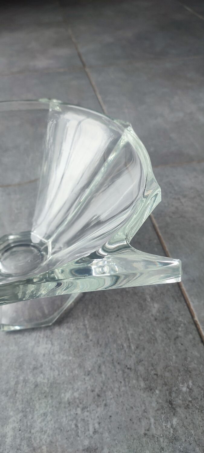 Thick engraved glass bowl, Slovakia Art Deco style