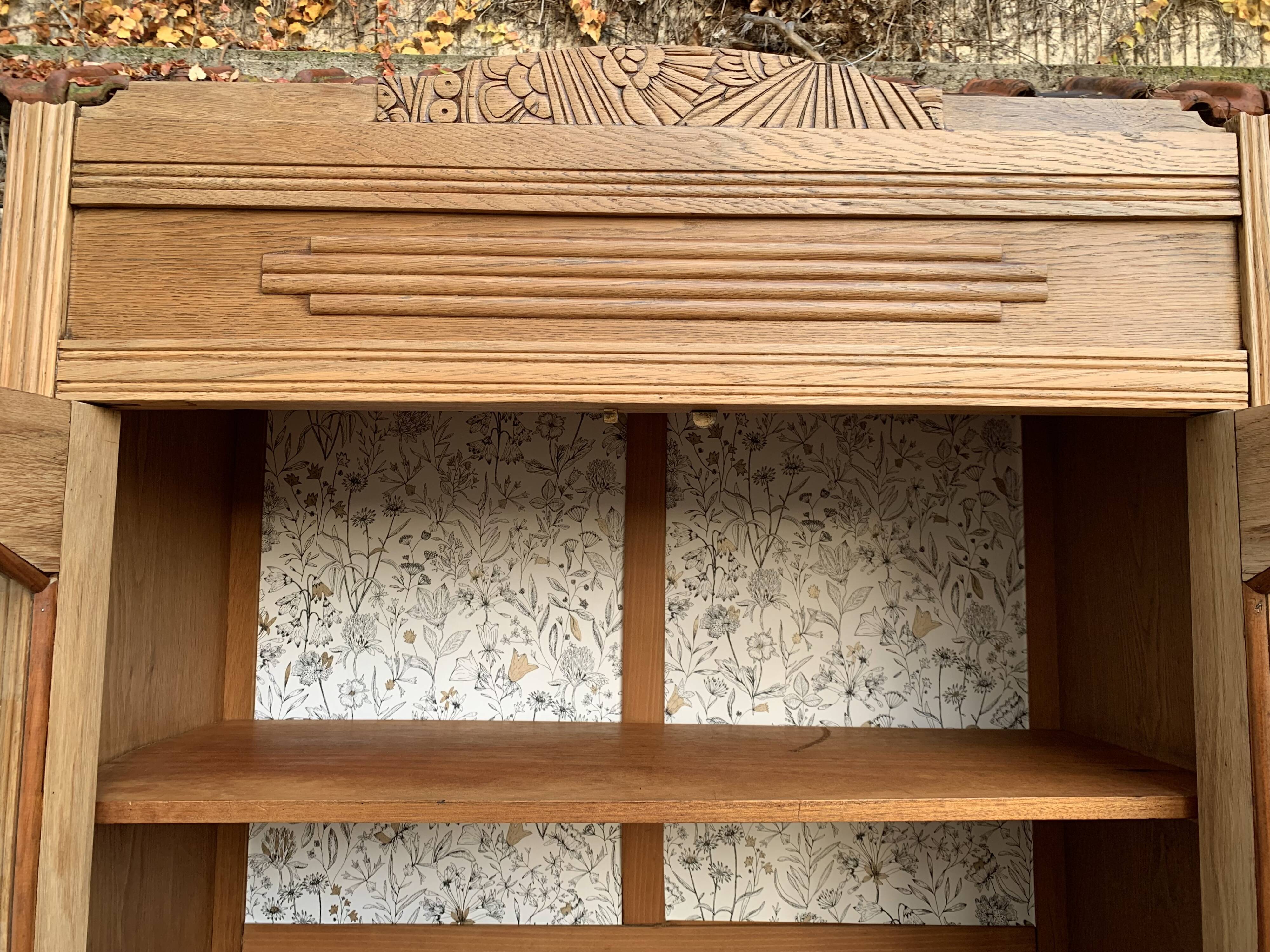 Parisian art deco glass cabinet in raw wood