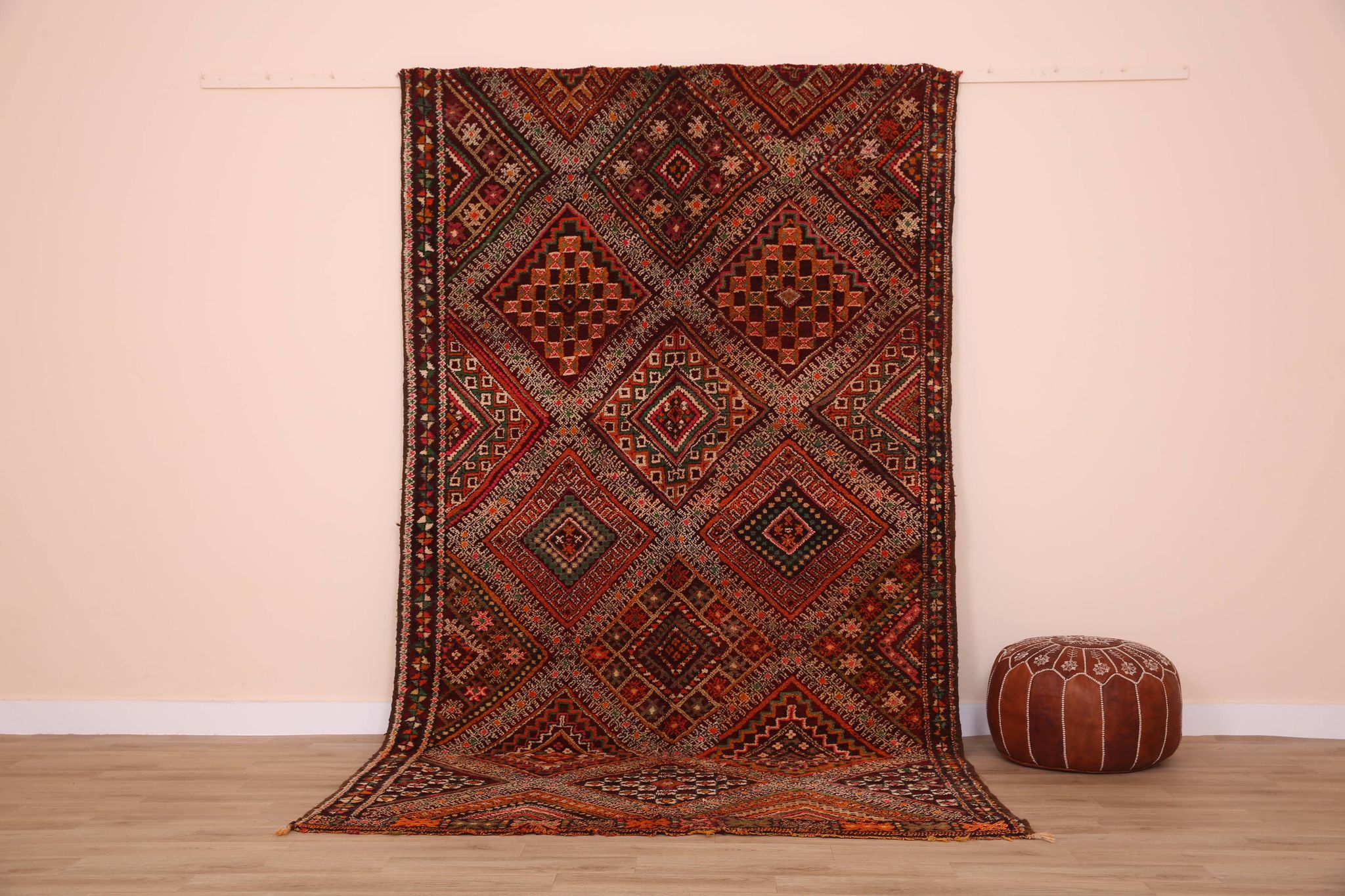 Burgundy Vintage Moroccan Rug 168 x 297 cm, Berber Wool Rug, Handmade Rug