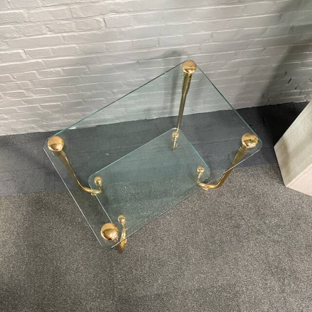 Hollywood regency gold plated & glass side table