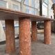 Large rectangle stone dining table in red/pink Portuguese Travertine