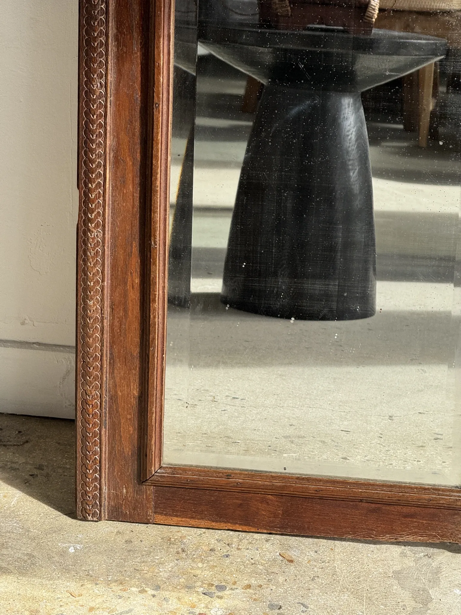 Antique mirror (right) oak wardrobe door with bevelled glass and