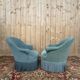 False pair of toad armchairs – Duck blue velvet – Mixed legs XI