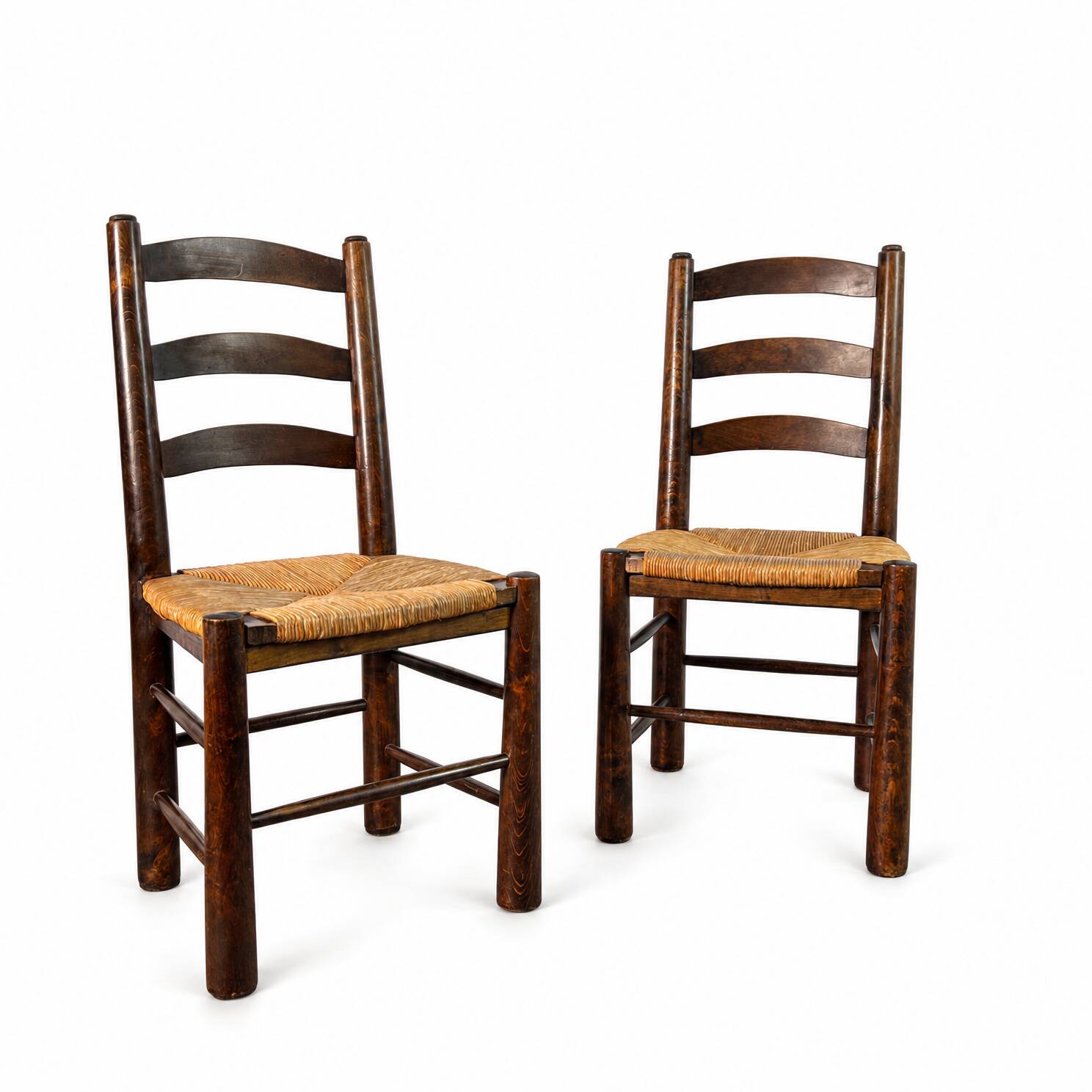 Pair of rush-seated chairs - Georges Robert, France circa 1950 Design