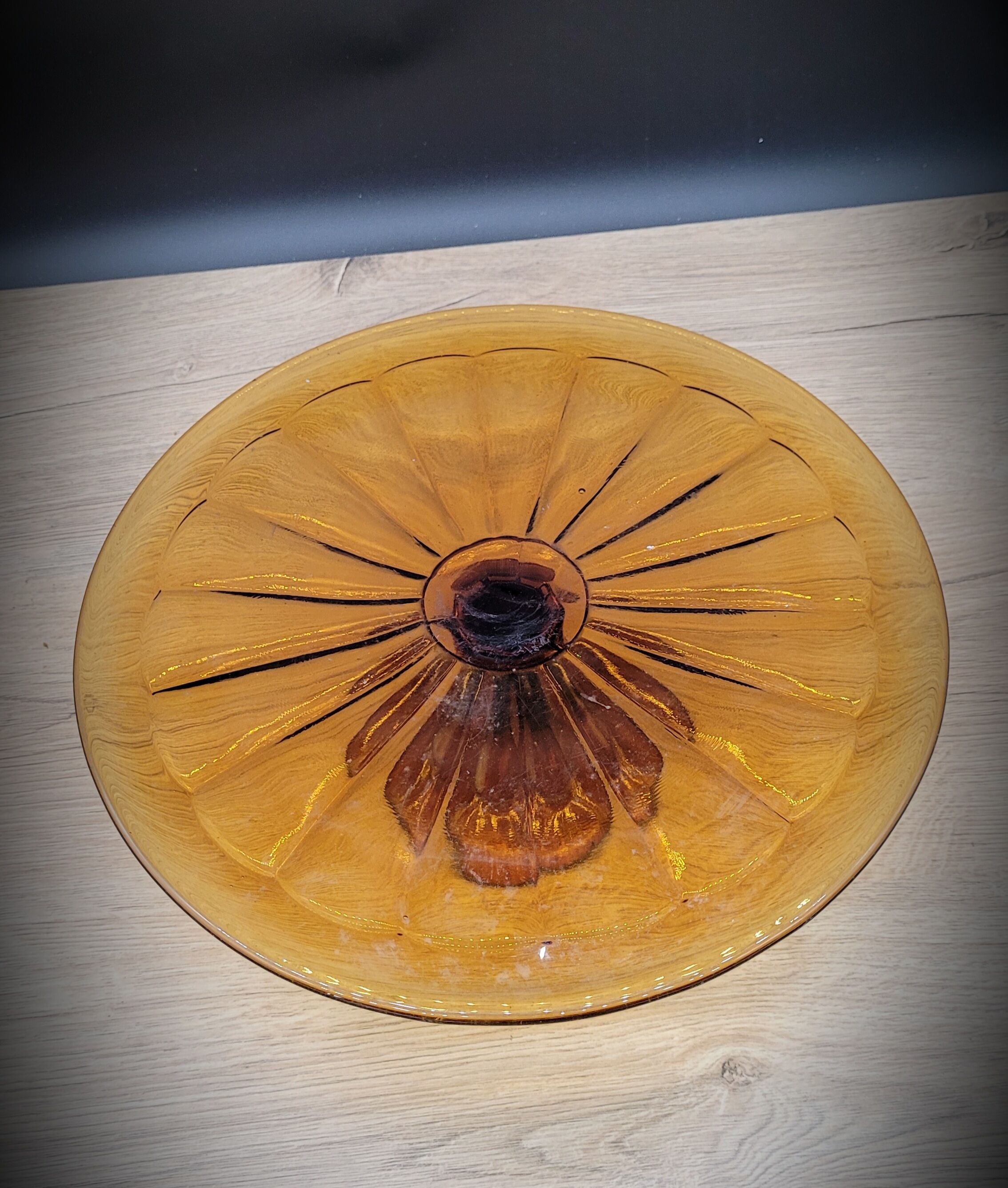 Brown molded glass pie cake dish
