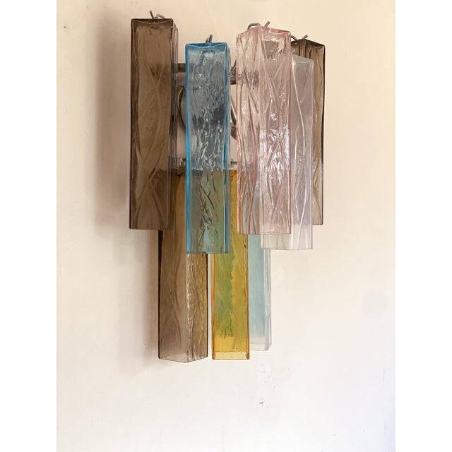 21st Century Multicolored "Squared" Murano Glass Wall Sconces - a Pair