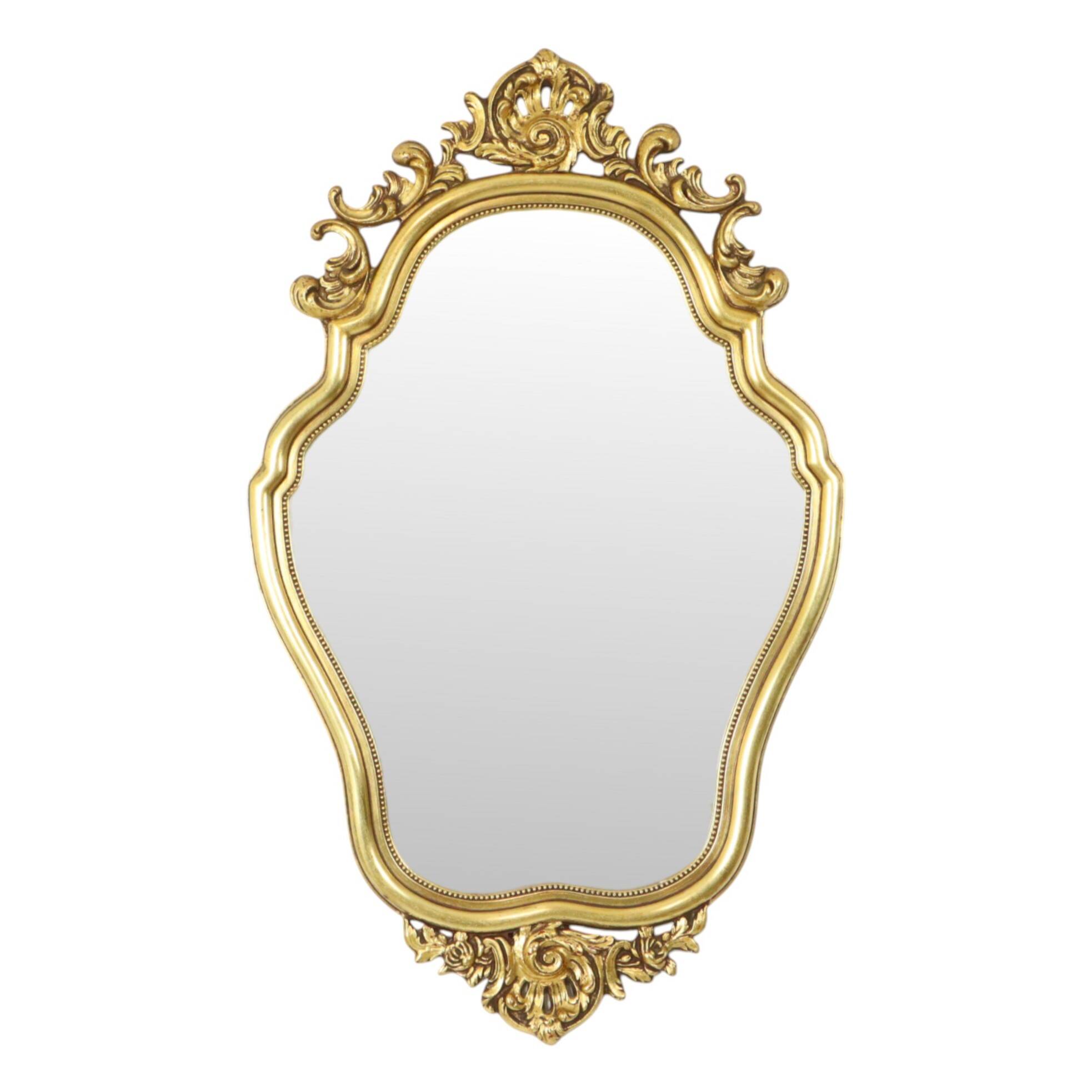 French Gold Leaf Gilded Crested Mirror Baroque Style Facet 84cm