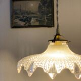 Suspension Holophane vintage diamond glass