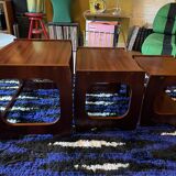 Trio of nesting coffee tables, 1970, dark wood