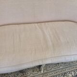 Louis XV style bench sofa in pink fabric and burlap