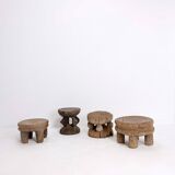 4 tabourets africains en bois sculpté