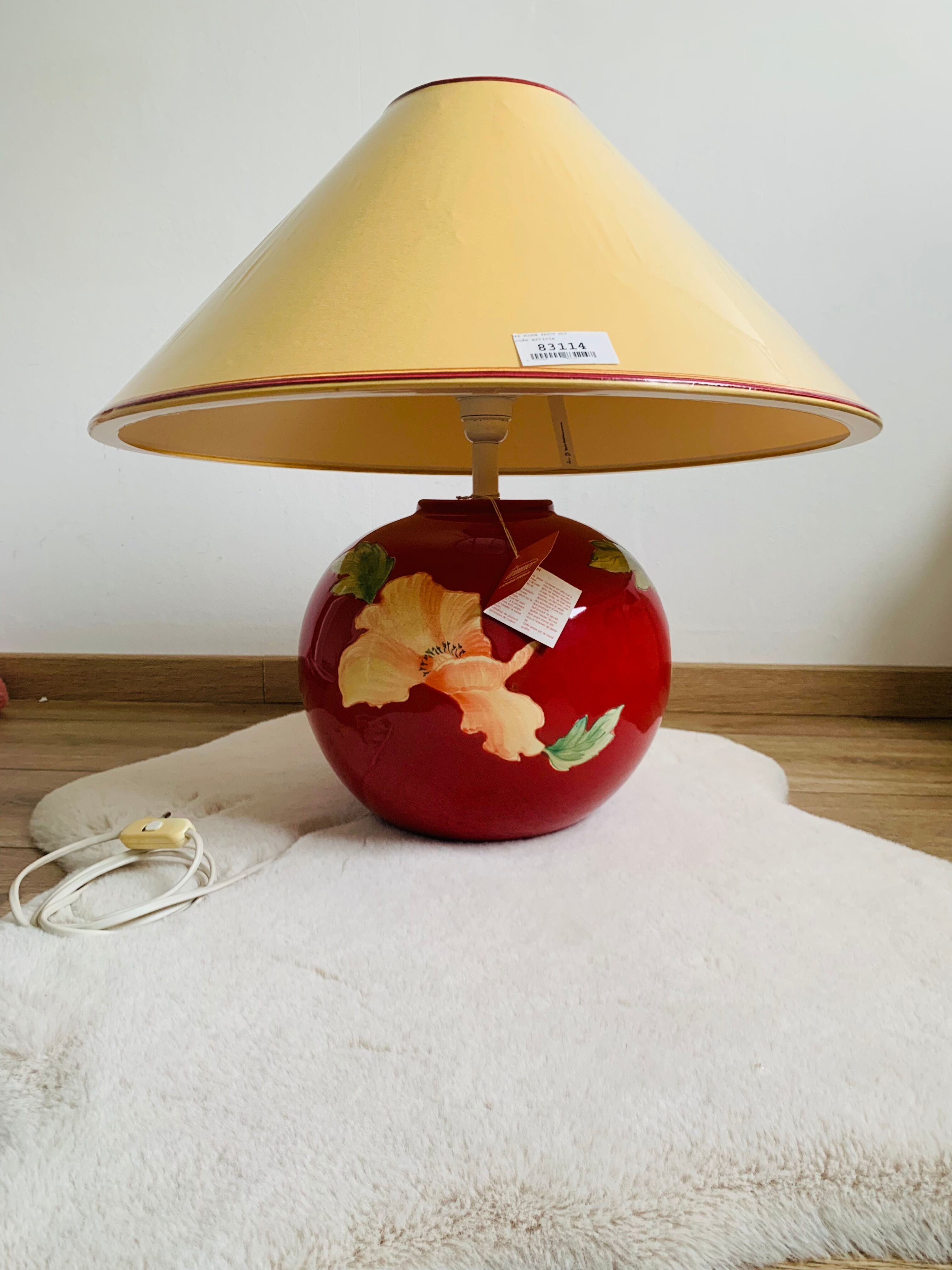 Louis Drimmer ball lamp with label 2000's poppy flowers