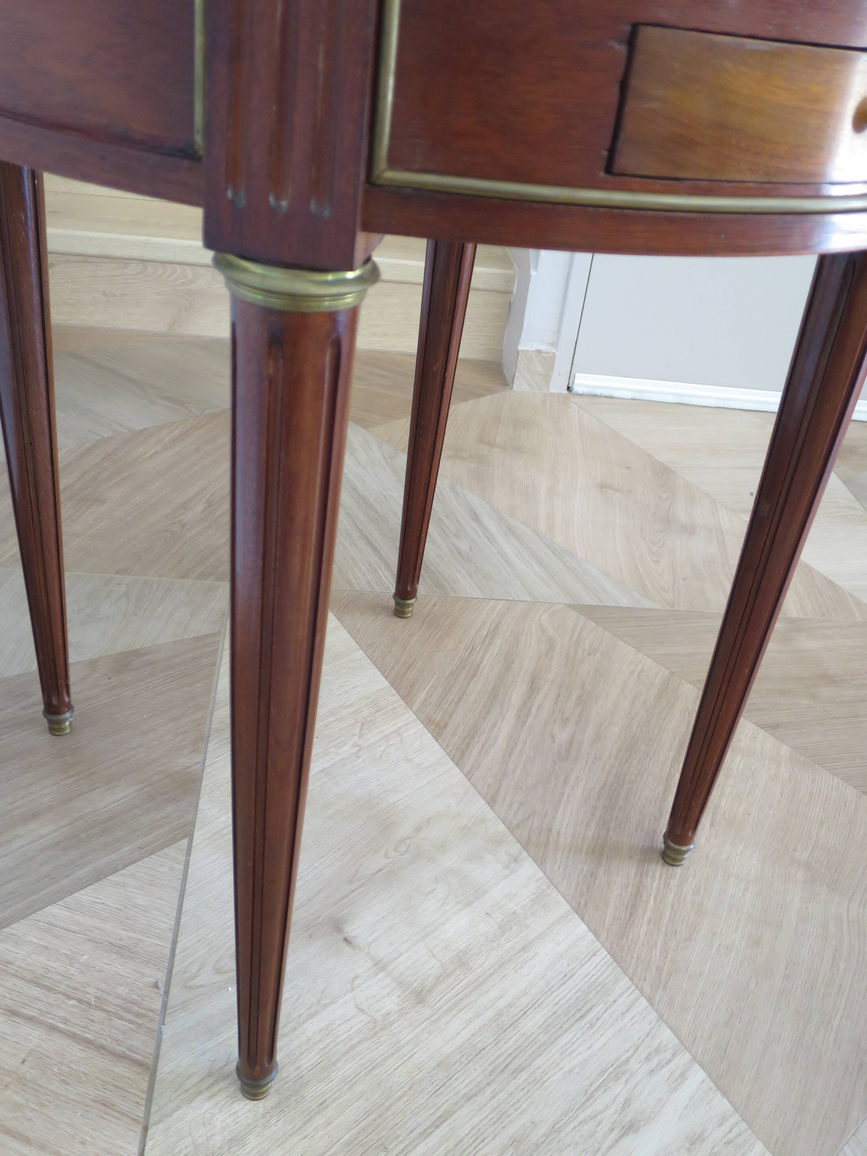 Bouillotte side table - mahogany veneer - white marble - Louis XVI - 1950