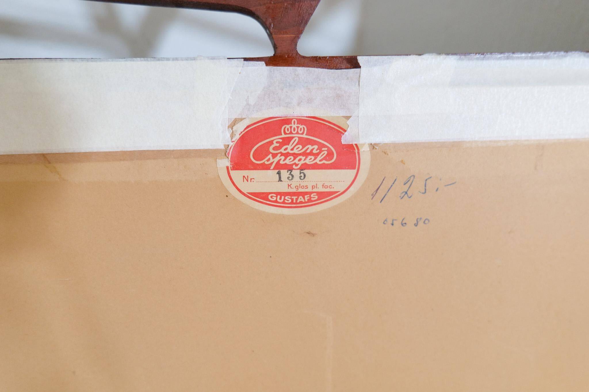 Rare large mirror "Konkret" Mid-Century Yngve Ekström by Eden Spegel in Sweden