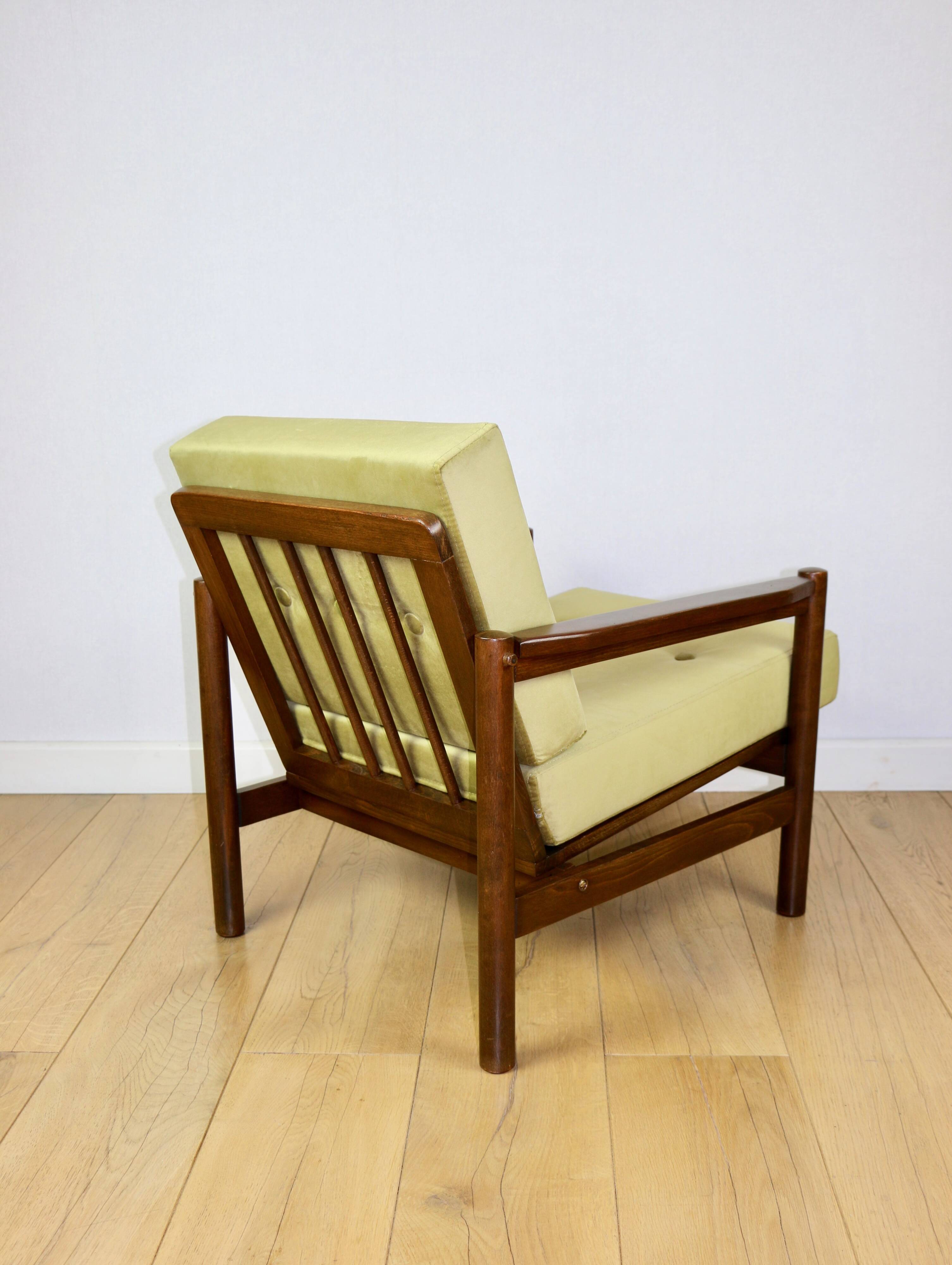 Wooden armchair designed by Z. Baczyk brown vintage olive - 3 pieces available