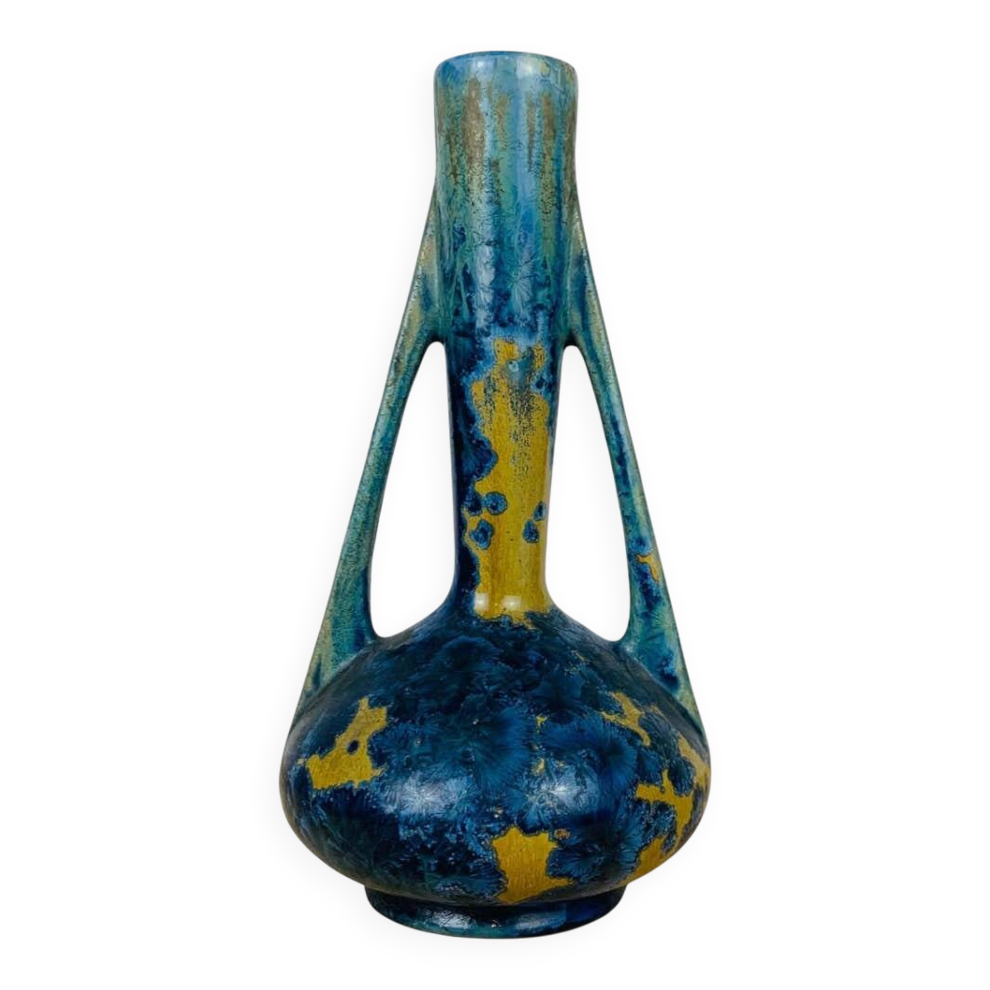 Art Nouveau vase from Pierrefonds in blue crystalline enamels.
