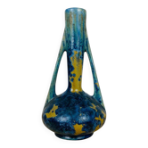 Art Nouveau vase from Pierrefonds in blue crystalline enamels.