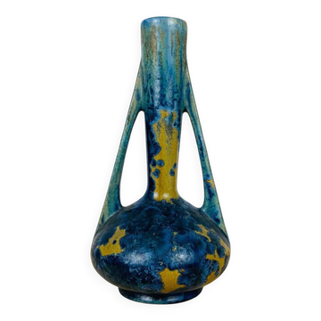 Vase Art Nouveau Pierrefonds en émaux cristallins bleus