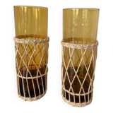 Set of 2 smoked orangeade glasses in woven wicker