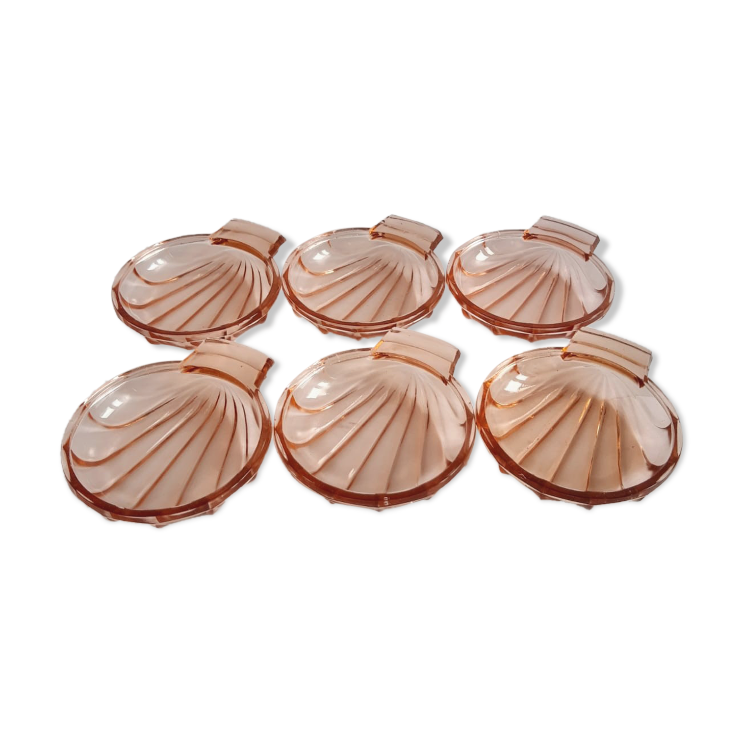 Set of 6 small scallops in vintage rosaline pink glass