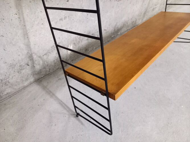 Vintage wall shelf in cherry and black metal Style String Tomado