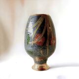 Vintage brass vase with cloisonné enamel floral decoration