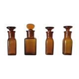 Set of 4 old small glass bottles iodine dye with cap