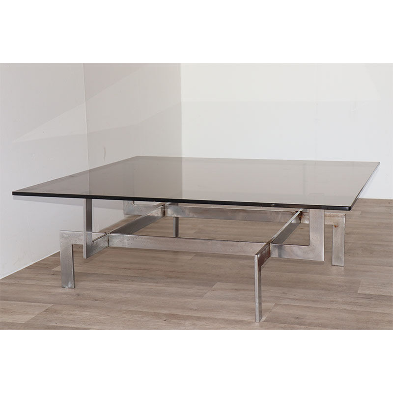 Vintage sculptural coffee table in glass and chromed metal 1970