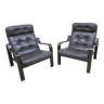 Paire de fauteuils vintage en cuir et palissandre 1960