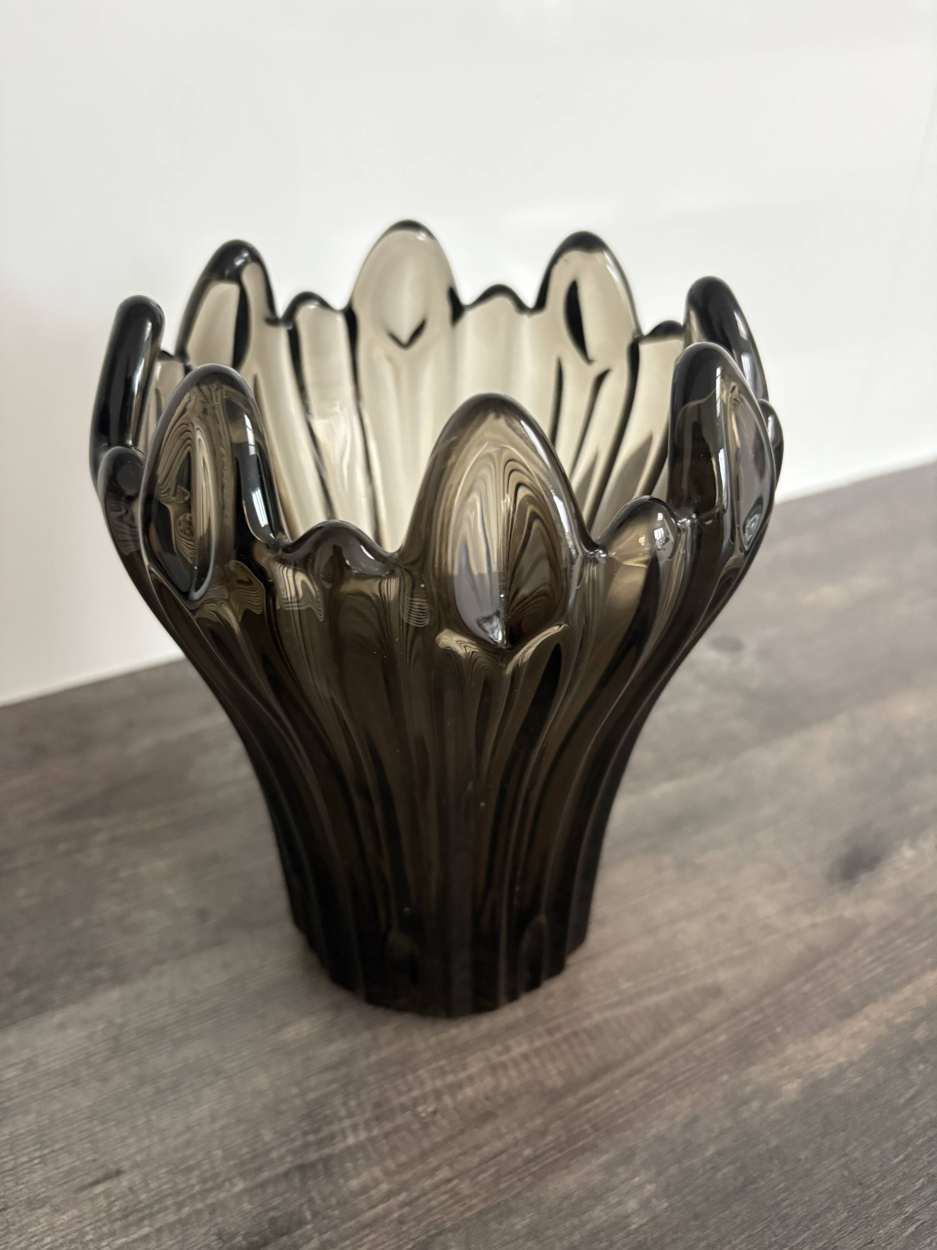 Vintage Schneider Fumé Crystal Vase - 1960s