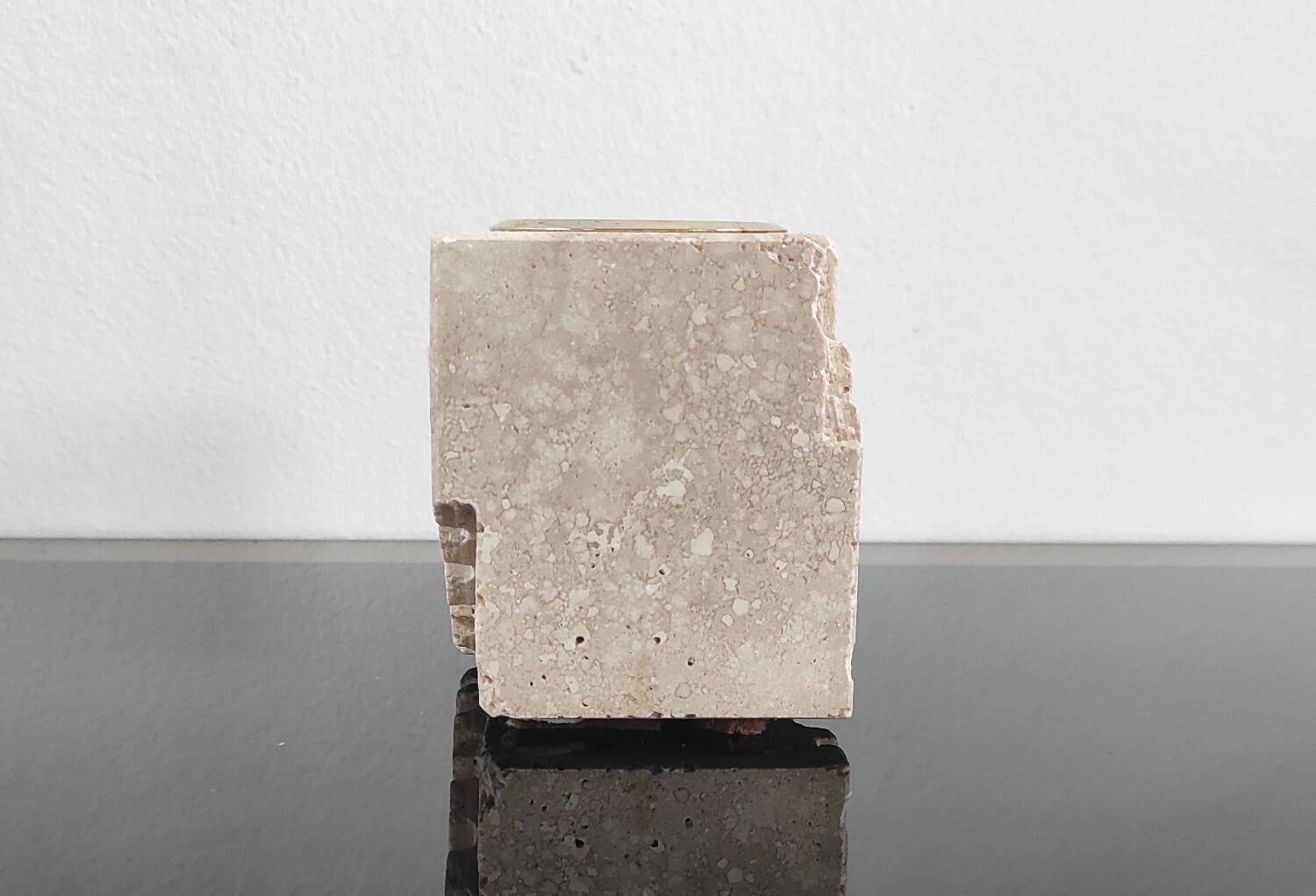 Table lighter / Candle holder in Travertine Cerri Nestore Vintage 70s